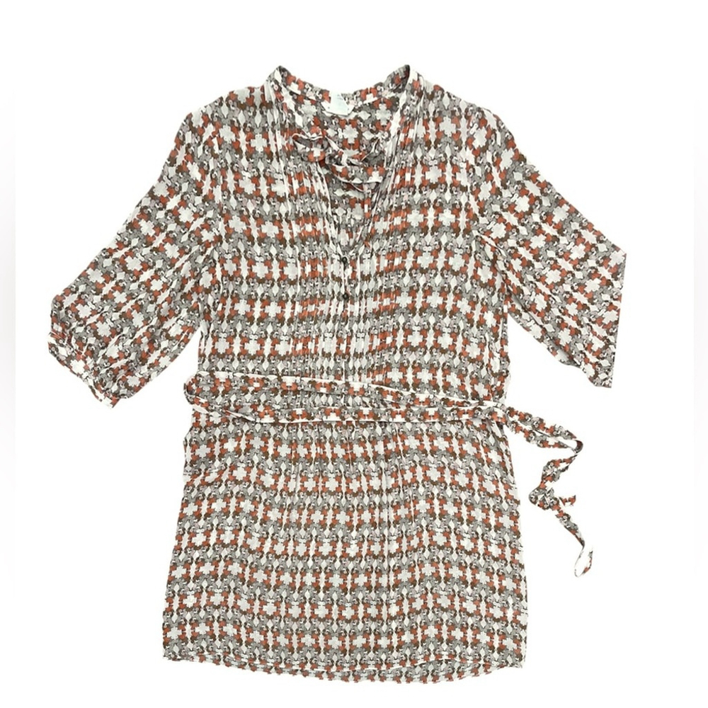 Club Monaco Silk Pleated 3/4 Sleeve V-Neck Tunic Top Blouse Size 00Small - Picture 1 of 7